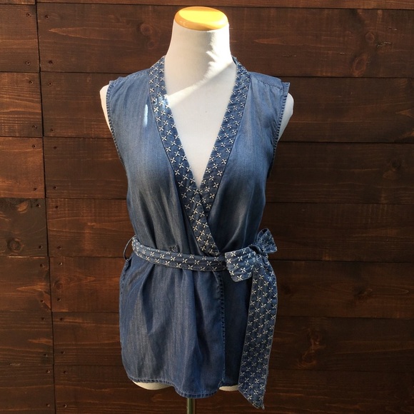 Anthropologie Holding Horses Chambray Wrap Top - Picture 1 of 5